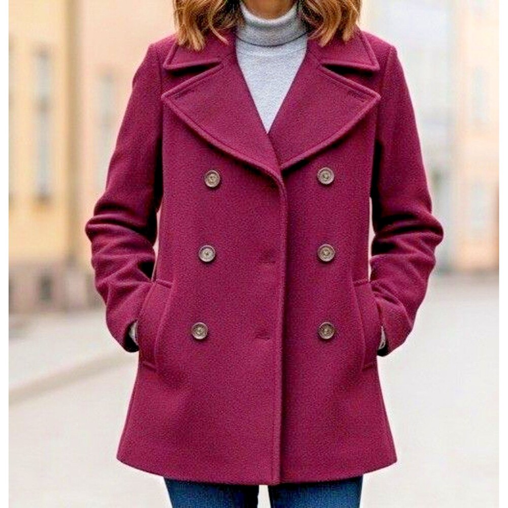 Old Navy Womens XS Red Wool Blend Double Breasted Pea Coat Jacket Winter Preppy